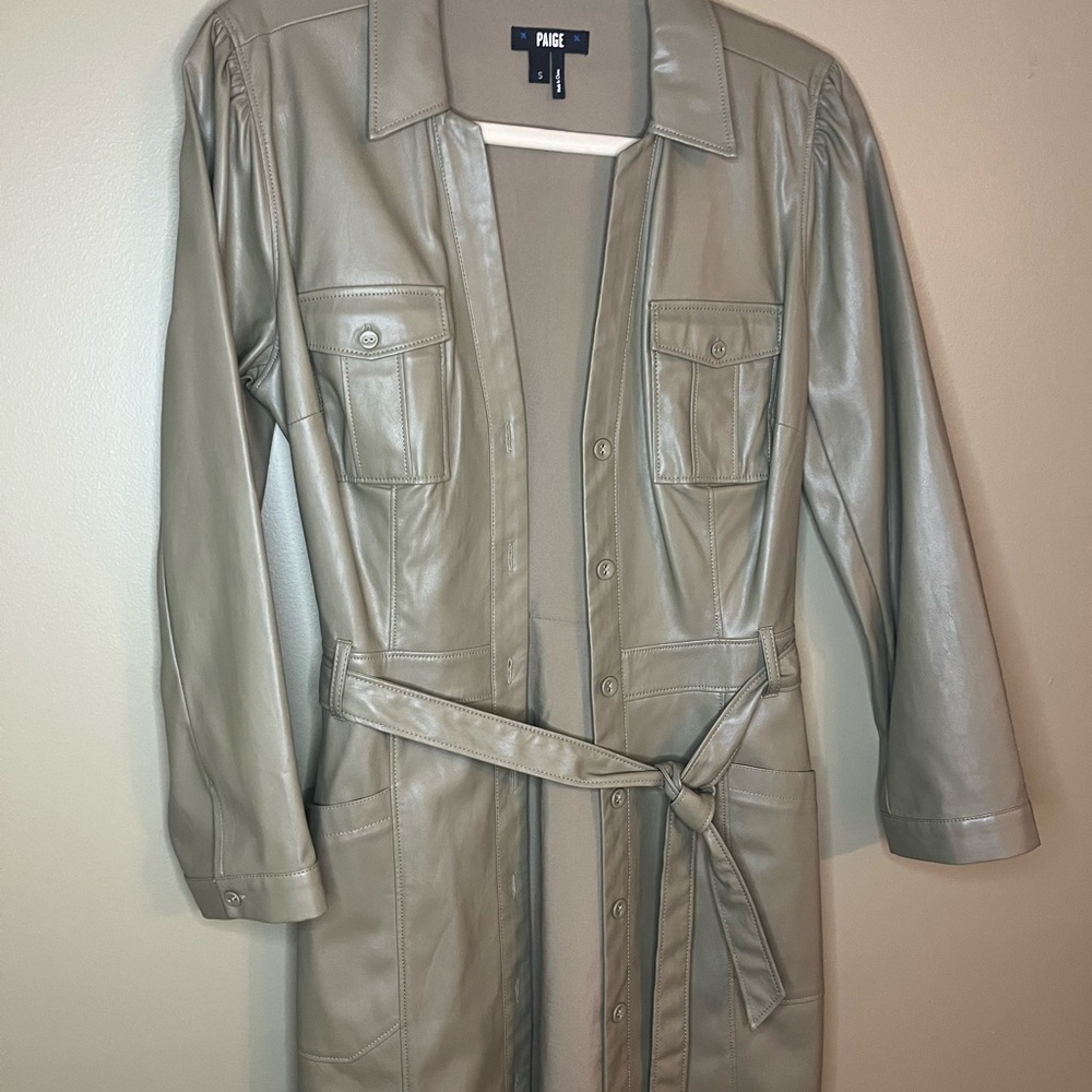 PAIGE Karmine Women's Small Leather Button Down Mini Dress Olive Green